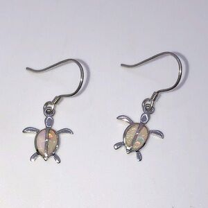 Vtg Sterling & Fire Opal Hawaiian Sea Turtle Hoc
Earrings 1"